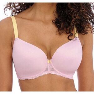 Freya Offbeat Moulded Molded Cup Bra Size 34G Underwire Back Closure Pink Yellow